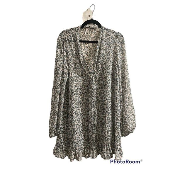 ✨Free People Sheer Floral Green Ruffle Tunic Dress✨ - Picture 1 of 6